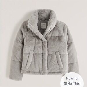 Abercrombie & Fitch Faux Fur Light Gray Puffer Jacket